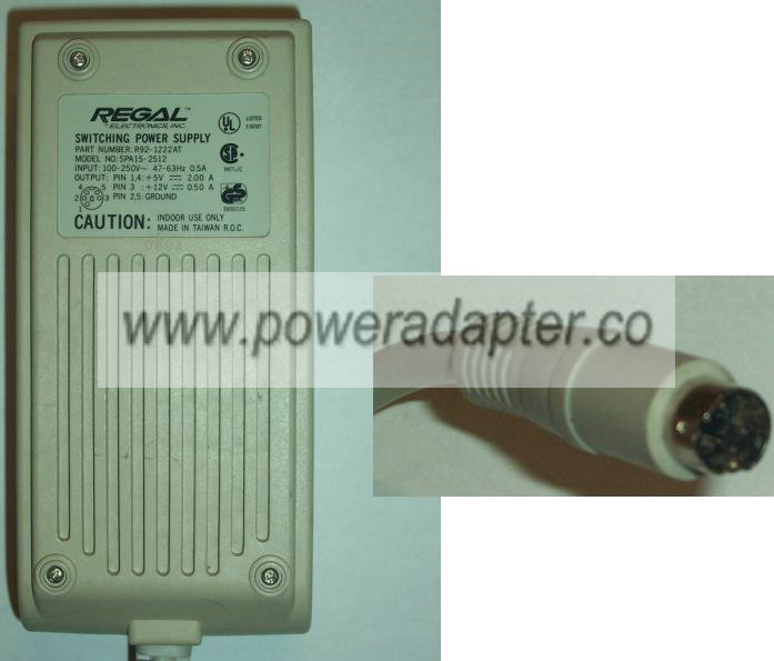 REGAL SPA15-2512 AC ADAPTER 5V 12VDC 2A 0.50A POWER SUPPLY